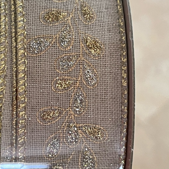 Christmas Ribbon, Hanukkah Ribbon Silver & Gold on Tan GLITTERED 1.5” Wired Edge - Picture 5 of 6